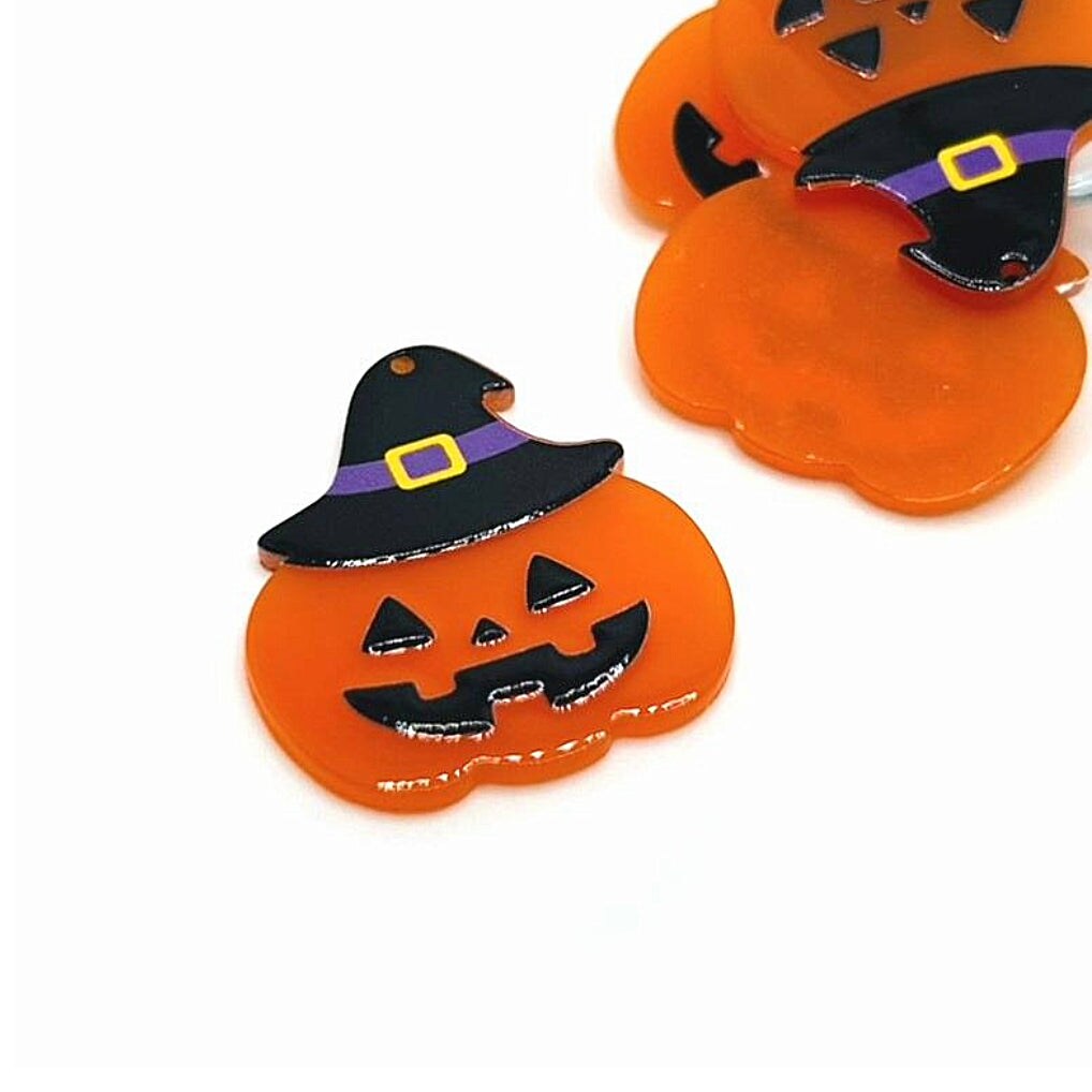 Halloween Jack O' Lantern in Black Witch Hat Pendant, 38x33mm