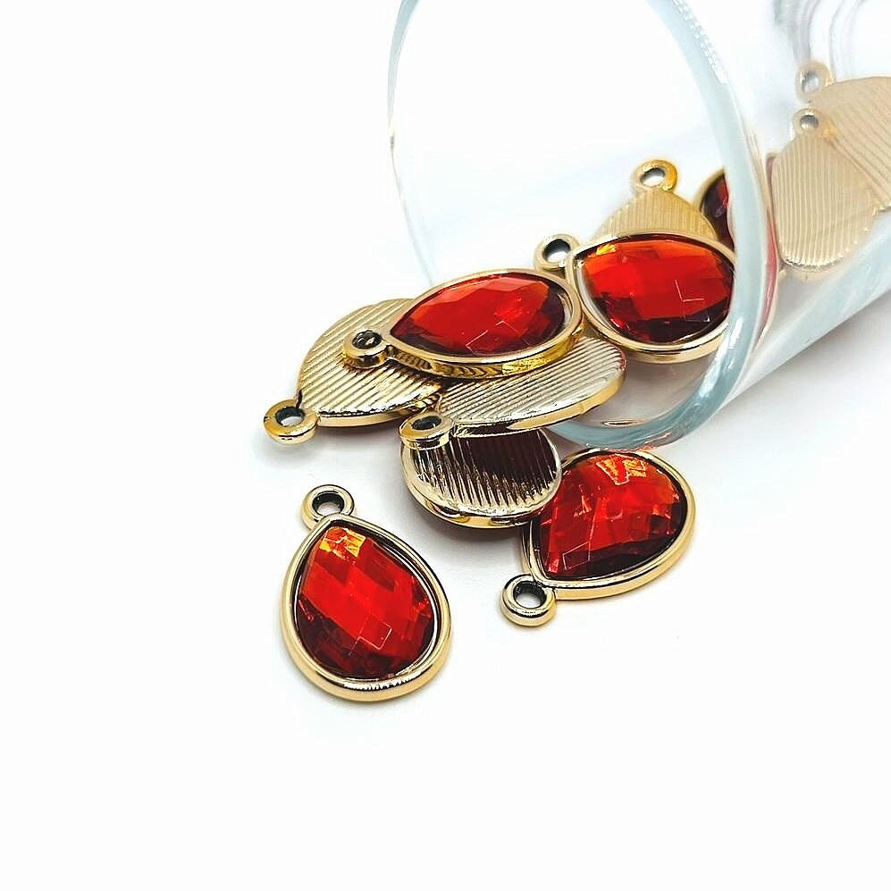 Red Orange and Gold Acrylic Teardrop Charms, 25x16mm