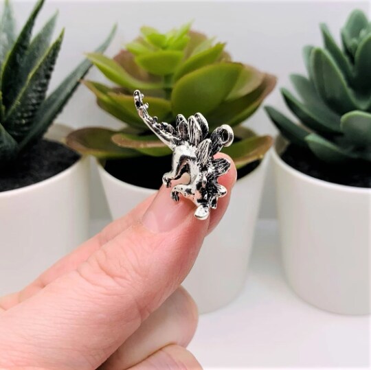 Silver Stegosaurus 3D Dinosaur Charms, 32x20mm