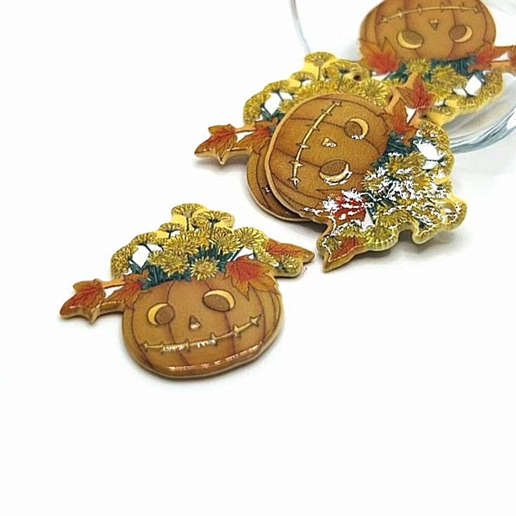 Halloween Jack O&#x27; Lantern Flower Basket Pendant, 33x38mm