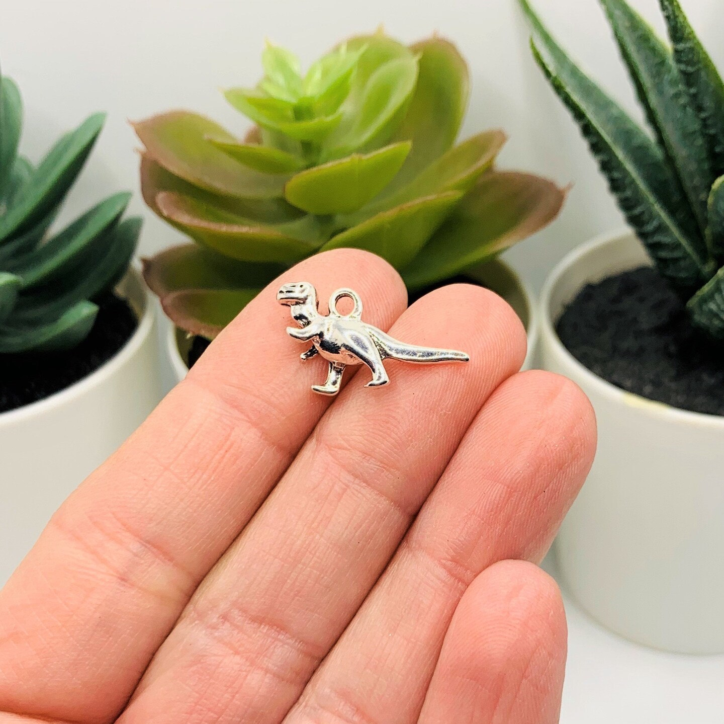 Silver T-Rex Dinosaur 3D Charms, 22x12mm