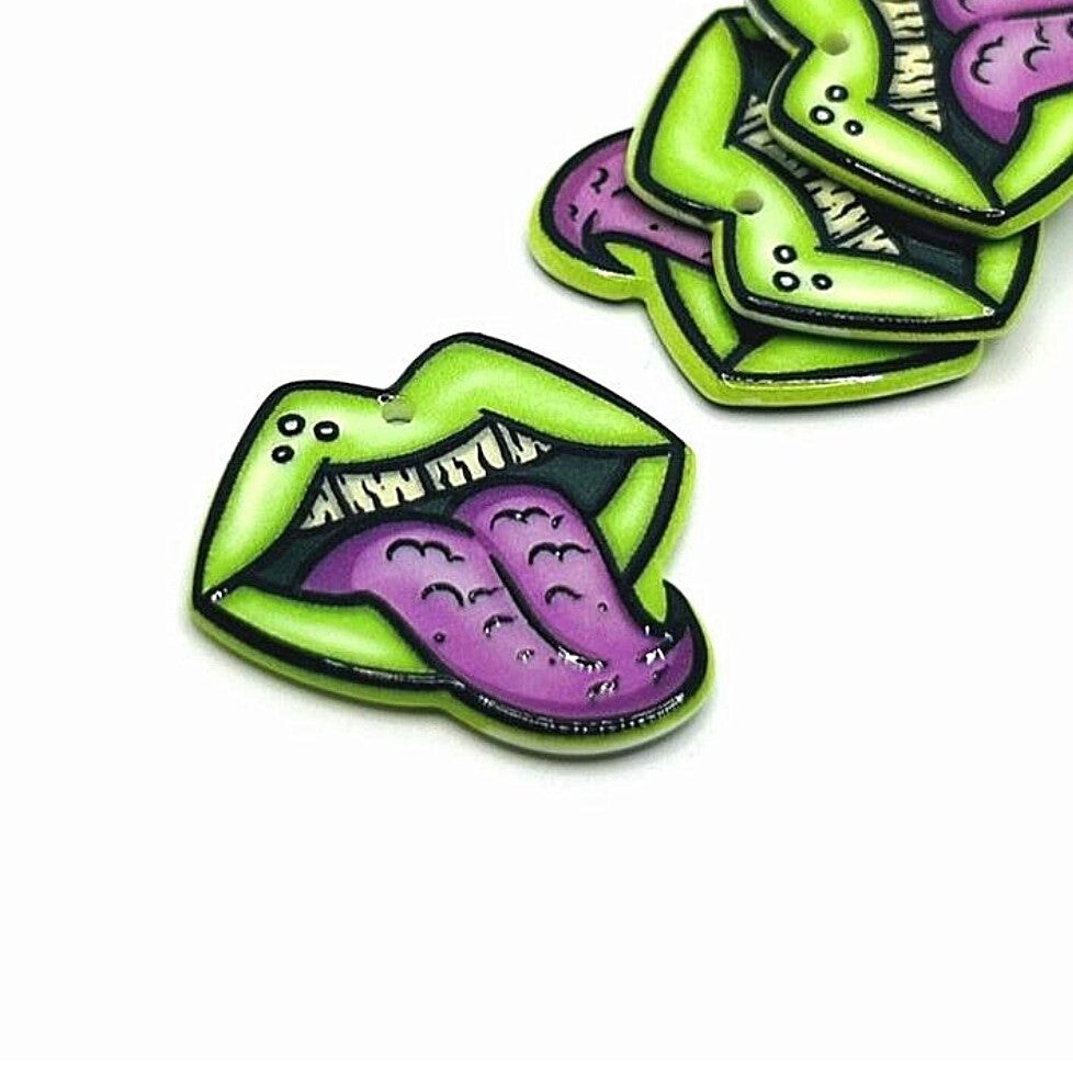 Acrylic Zombie Mouth Halloween Charm, 28x29mm