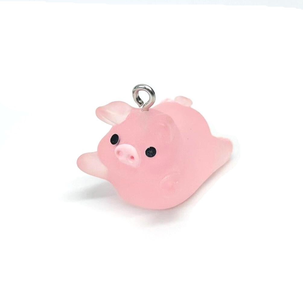Pink Acrylic 3D Cute Pig Charm, 15x25mm
