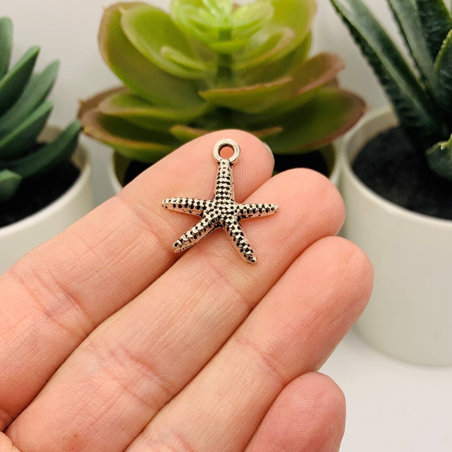 Silver Sea Star Starfish Charms, 20x20mm