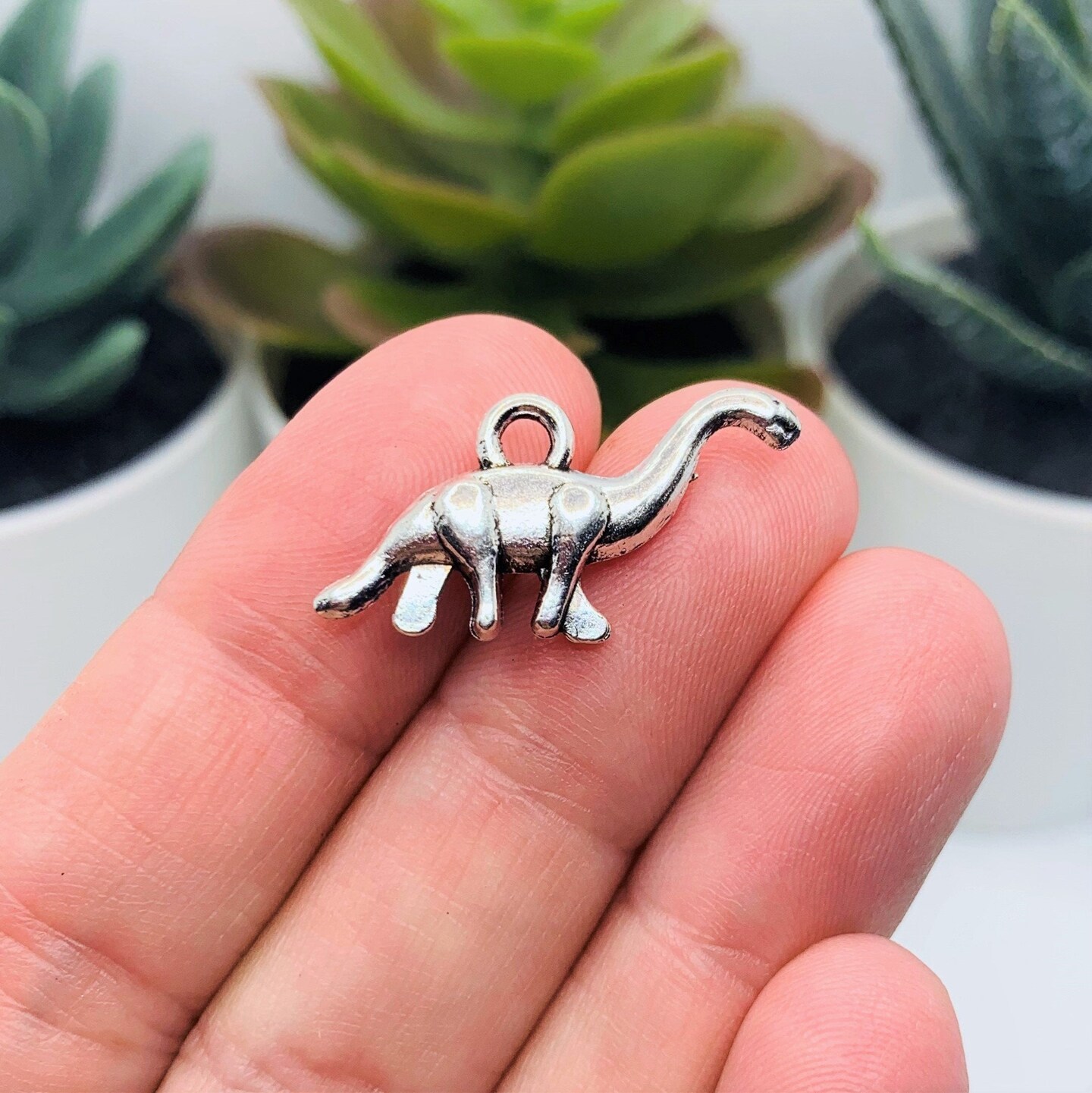 Silver Brontosaurus Dinosaur Charms, 13x27mm