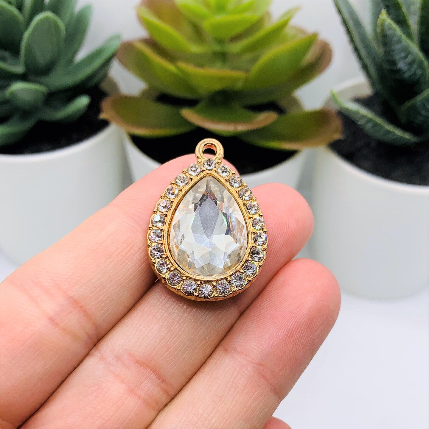 Vintage Diamond Rhinestone Pendants, 30x21mm