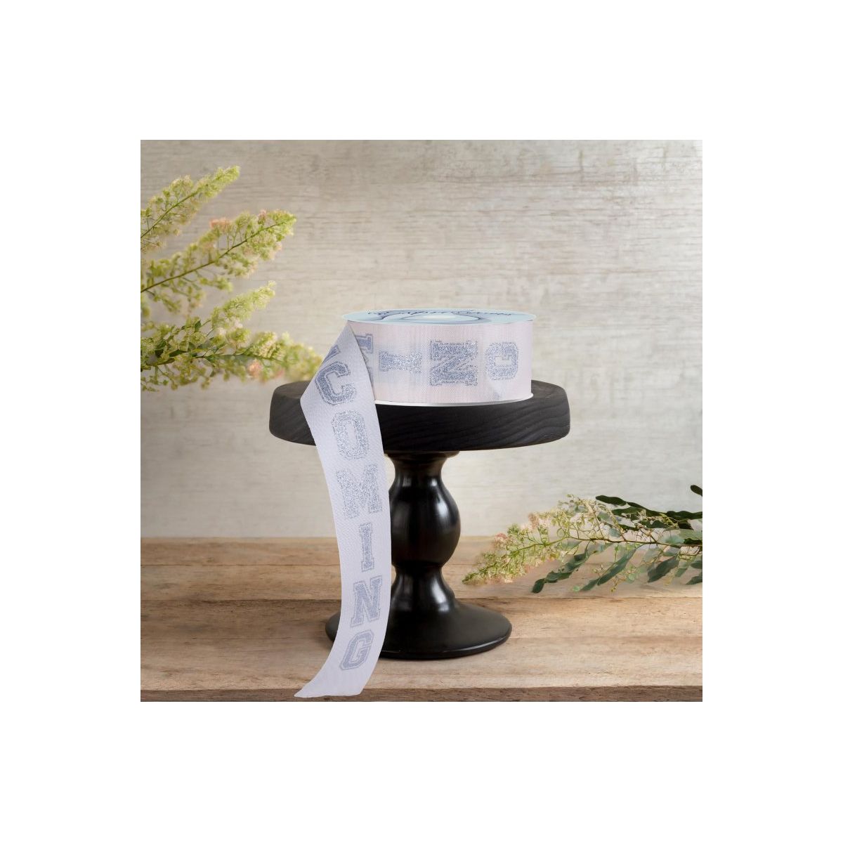 1.5&#x22; Homecoming Ribbon: Ivory/Silver (100 Feet)