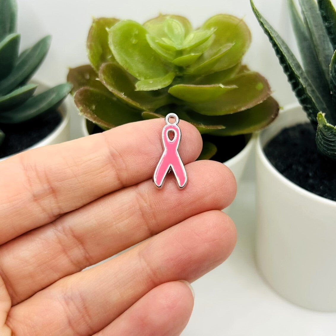 Pink Awareness Breast Cancer Ribbon Charms, 19x8mm