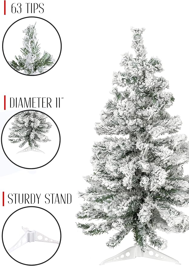 3 ft Snow Flocked Artificial Christmas Tree with Hinged Branches