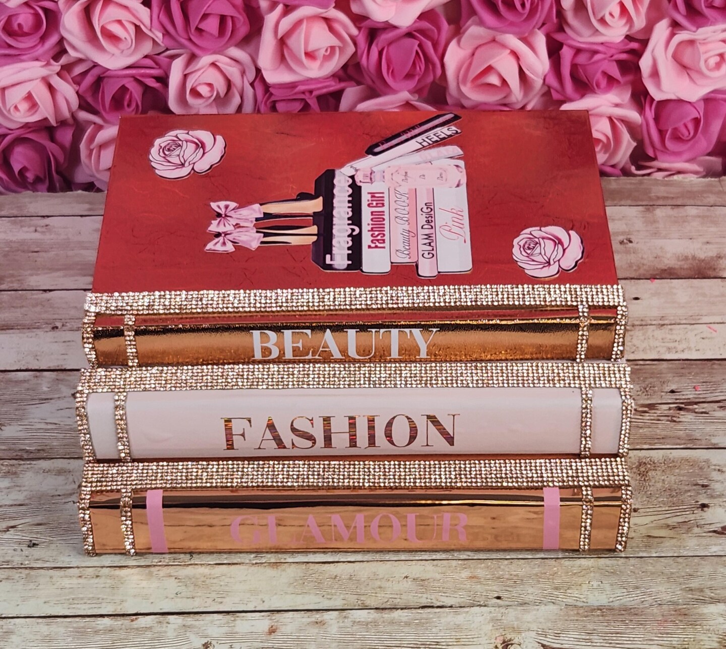 Floral Girly Glam Bling Books - Pink - Stack of 3 buy - Custom Made