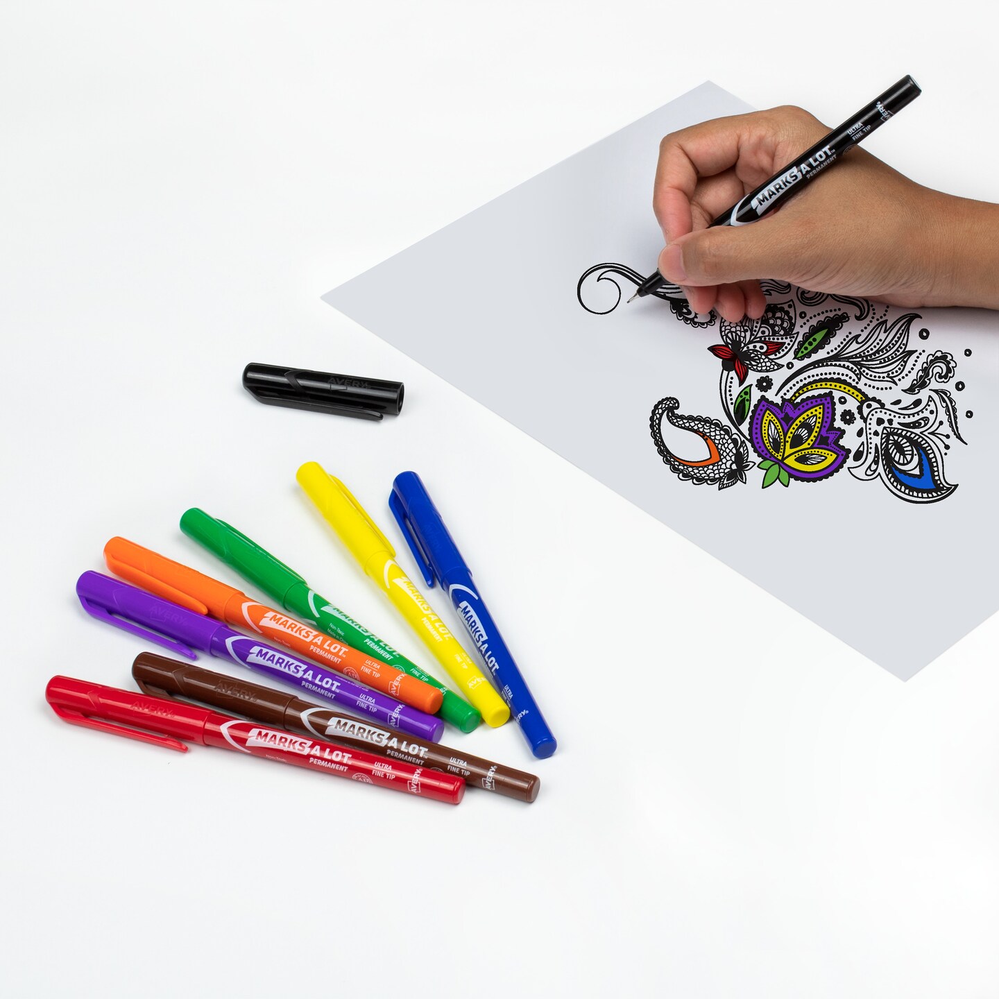 Avery Marks A Lot Permanent Markers, Pen-Style Size, Ultra Fine Tip, 8 Assorted Markers (09231)