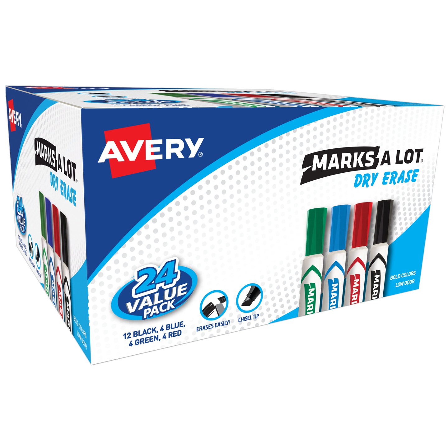 Avery Marks A Lot Desk-Style Dry Erase Markers, Chisel Tip, Assorted, 24 Pack (98188)