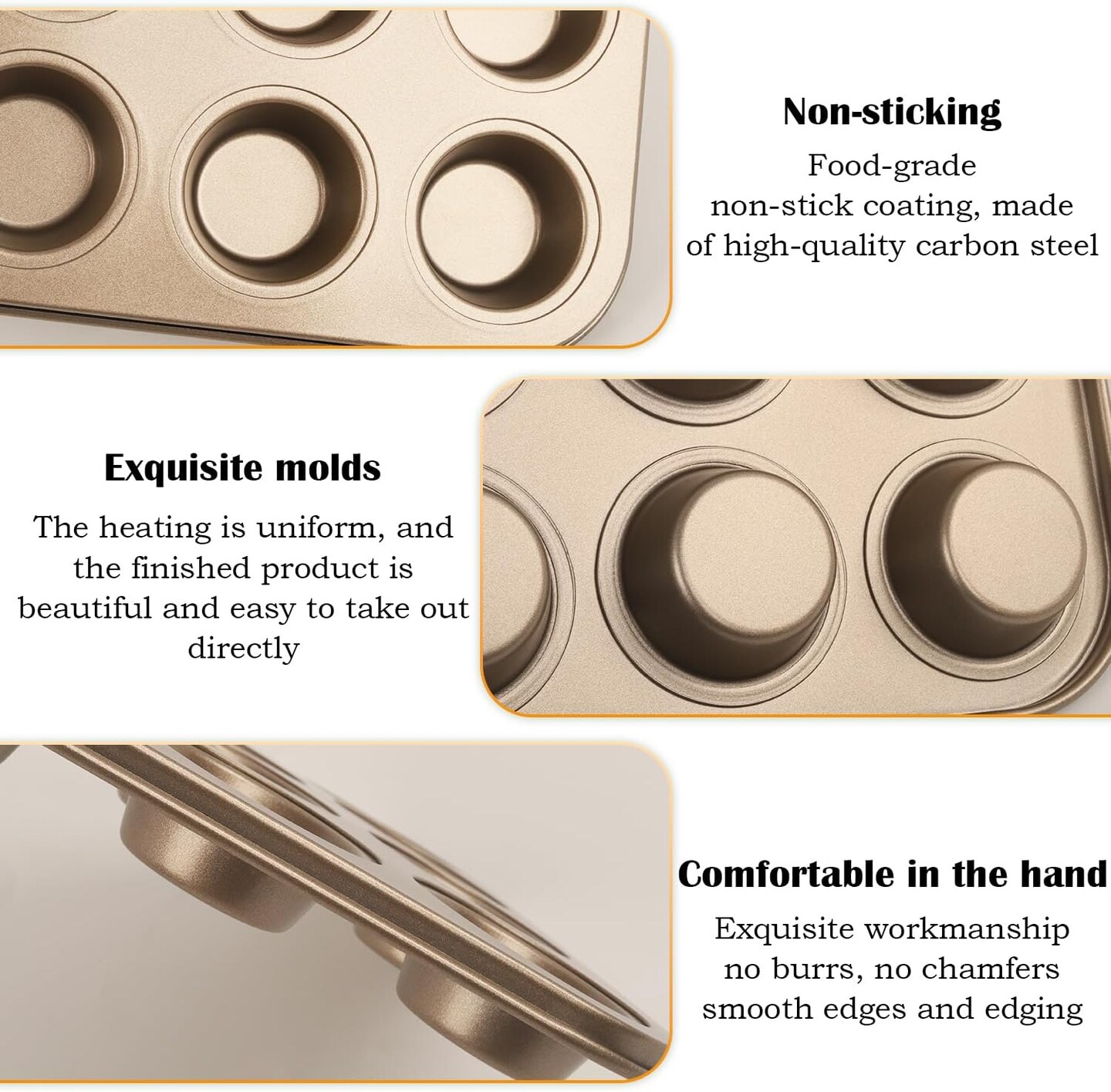 24-Cup Nonstick Mini Cupcake &#x26; Muffin Pans - Carbon Steel Baking Pans, 3 Pack, Durable Muffin Tin, Easy to Clean, Perfect for Baking Cupcakes &#x26; Mini Muffins, Oven Safe, BPA-Free