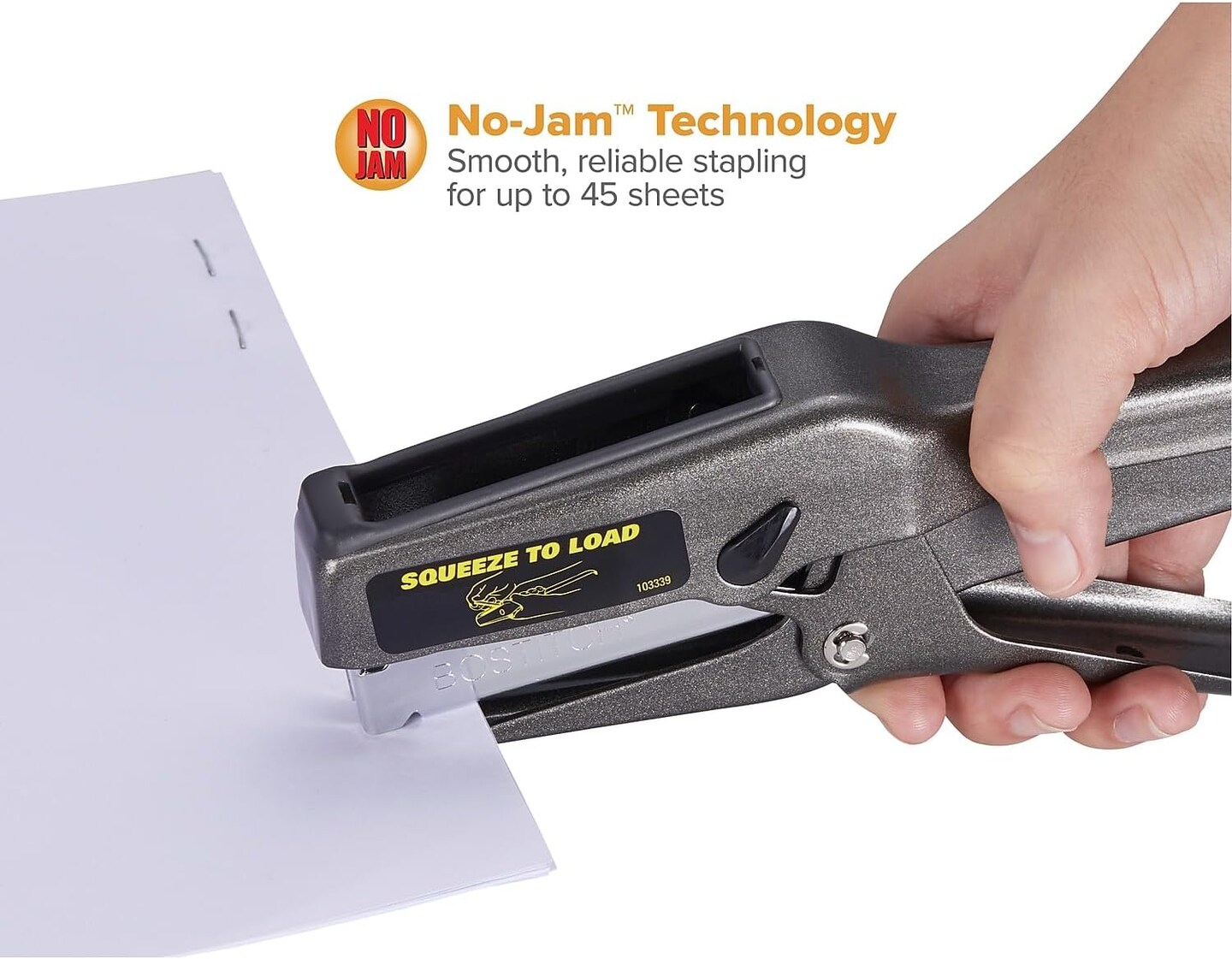Office B8 Heavy Duty All Metal 45 Sheet Plier Stapler, 210 Stapler Capacity, Full-Strip, Black