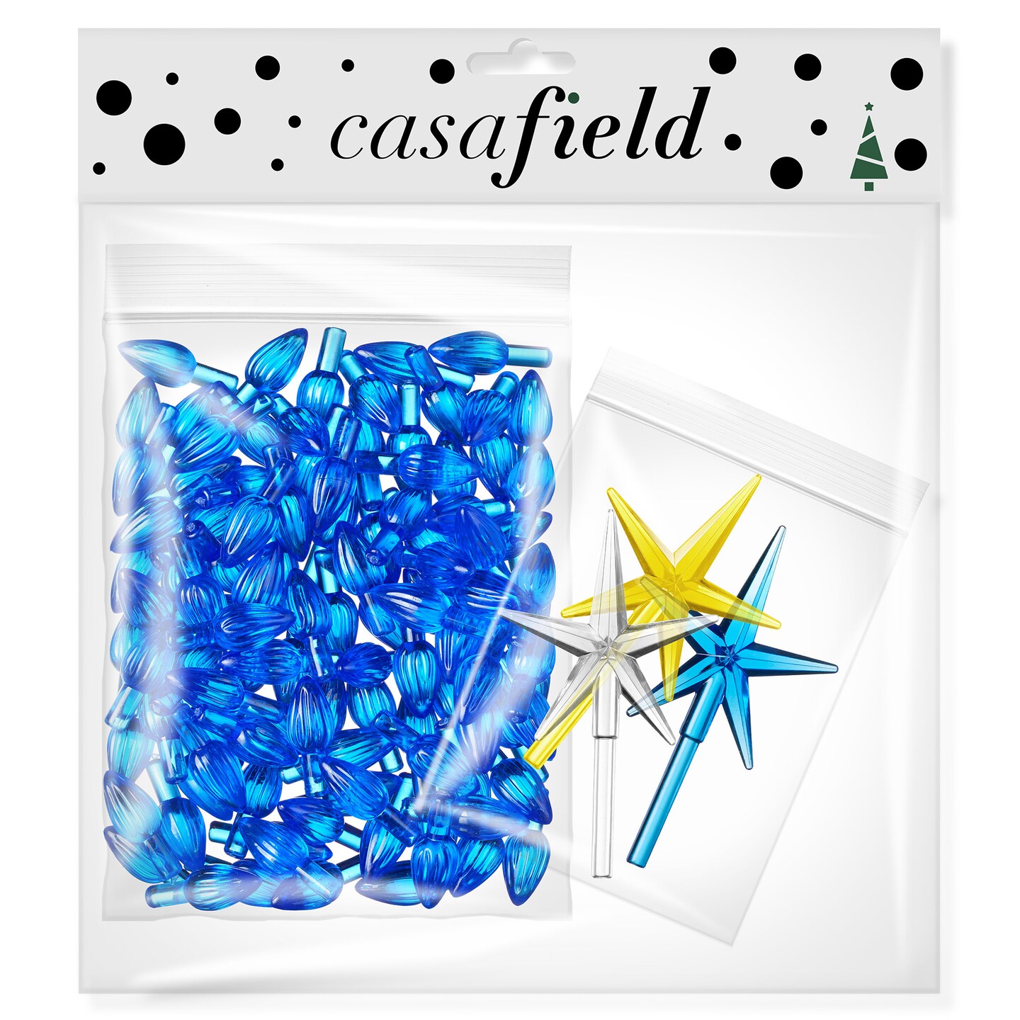 Casafield Ceramic Christmas Tree Replacement Lights - 108 Blue Bulbs and 3 Star Toppers