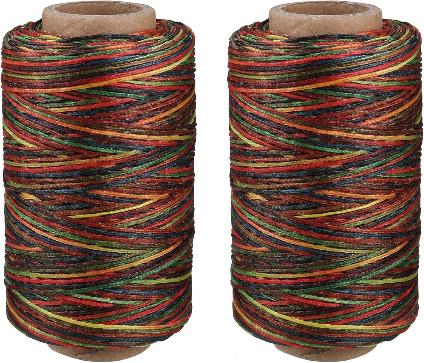 Leather Sewing Thread 273 Yards 150D/1mm Polyester Flat Waxed Cord for Hand Stitching Leather Bookbinding,Craft DIY, (Colorful, 2pcs)