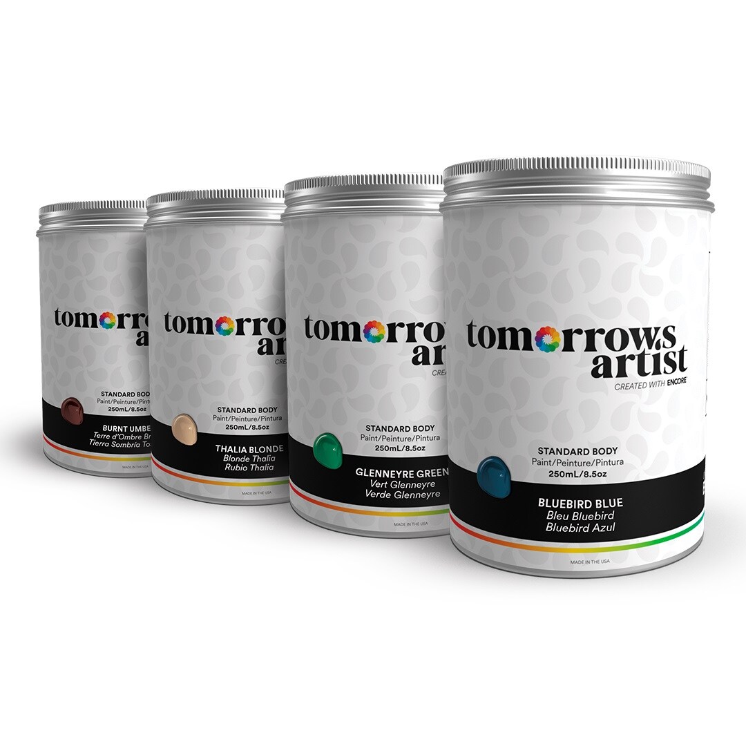 Tomorrows Artist: Standard Body Eco-Friendly Sustainable Acrylic Art Paint Bundles, 4 Pack 100/3.38oz or 250ml/8.45oz Jars