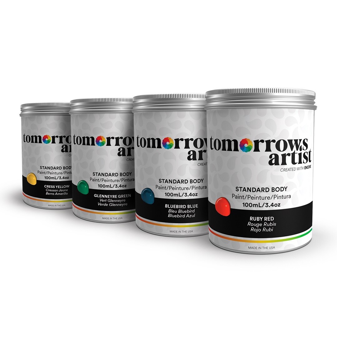 Tomorrows Artist: Standard Body Eco-Friendly Sustainable Acrylic Art Paint Bundles, 4 Pack 100/3.38oz or 250ml/8.45oz Jars