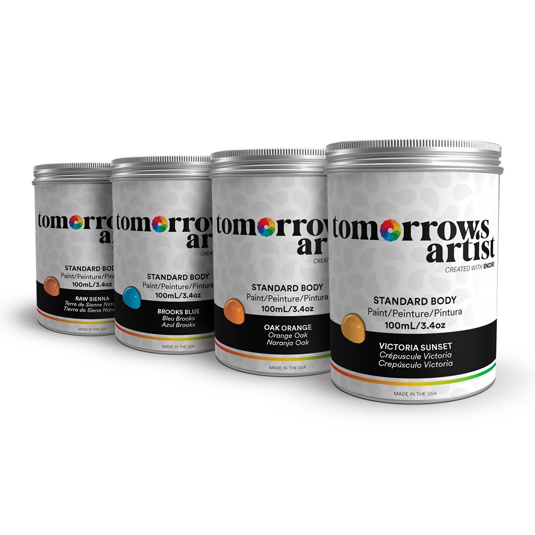 Tomorrows Artist: Standard Body Eco-Friendly Sustainable Acrylic Art Paint Bundles, 4 Pack 100/3.38oz or 250ml/8.45oz Jars
