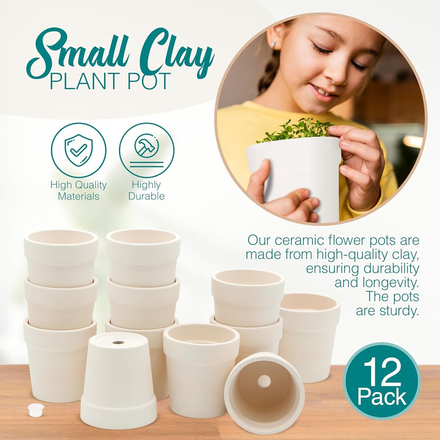 4E&#x27;s Novelty 12 Pack Ceramic Flower Pots with Drainage Holes - DIY Craft Paintable Flower Pots for Kids