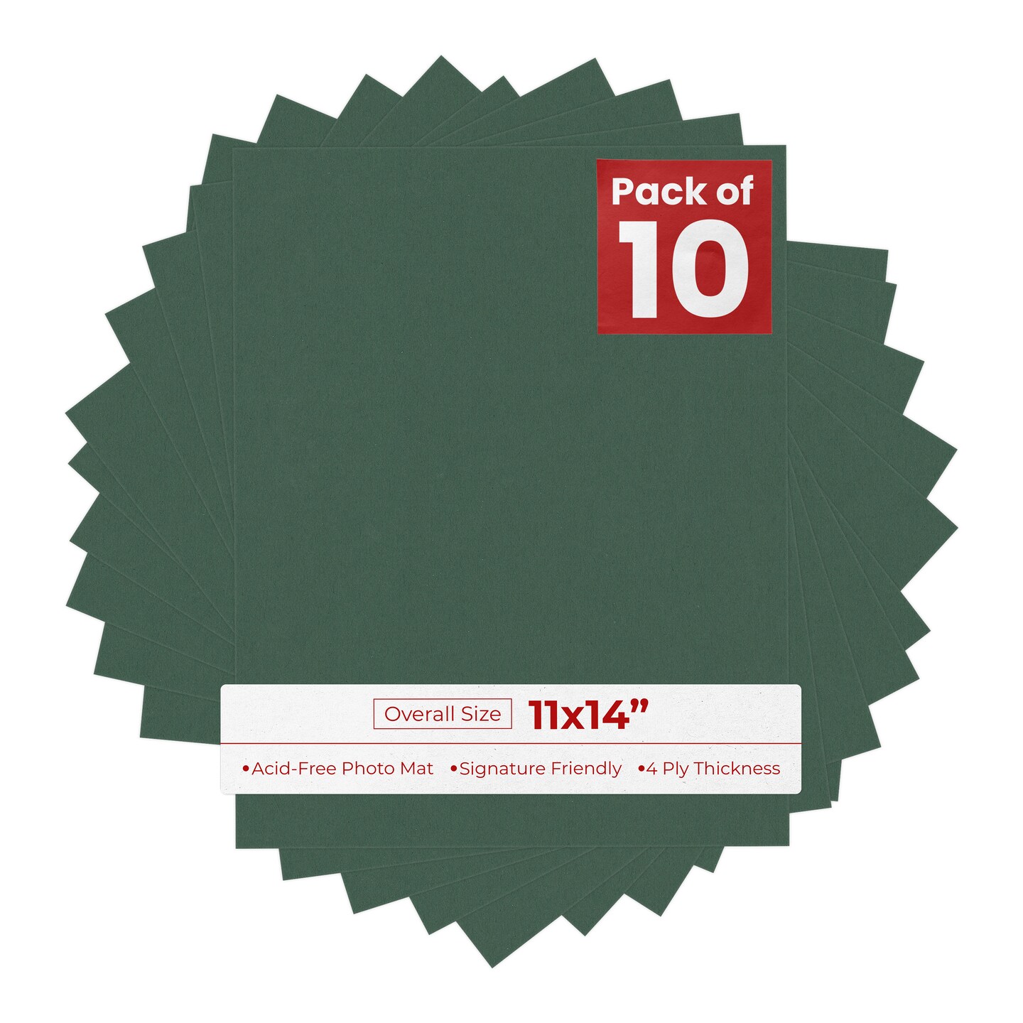 Hunter Green 11x14 Uncut Mat Board - Blank Sheets, No Opening