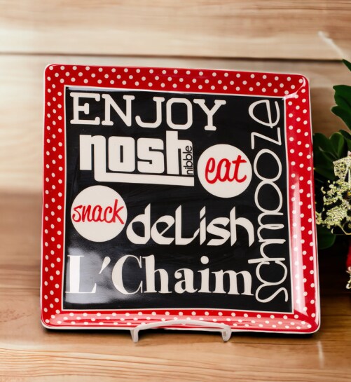 Ceramic L&#x27;Chaim Nosh Plate, Home Decor, Jewish Decor, Kitchen Decor, Gift for Her, Gift for Mom