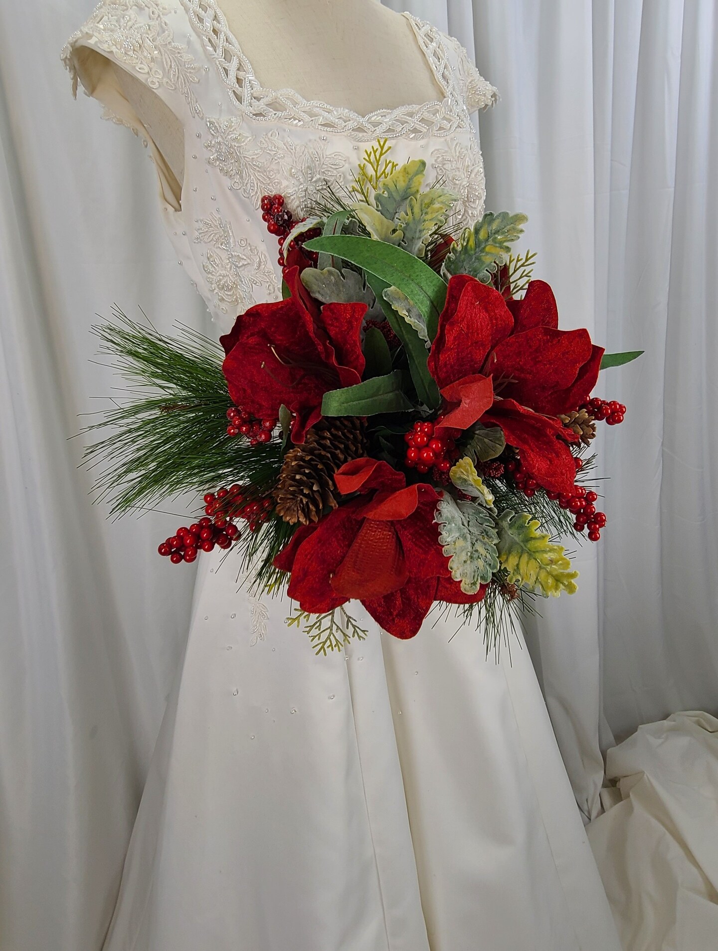Amaryllis Red Berry Winter Wedding Bouquet | MakerPlace by Michaels