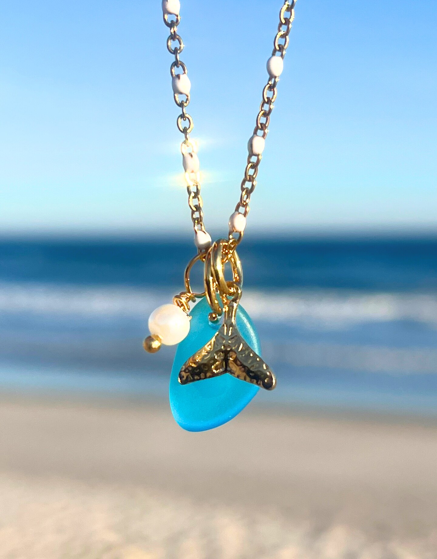 Custom Gold Sea Glass Necklace 18k Gold Plated Stainless Steel