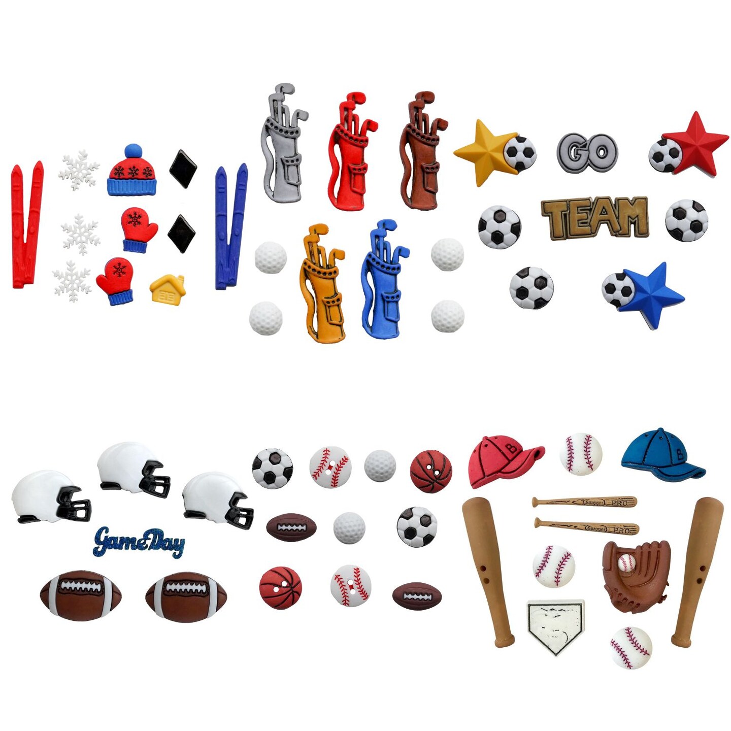 Assorted Sports Buttons – 50+ Piece Set for Sewing, Scrapbooking & DIY Crafts – Football, Baseball, Soccer, Golf & Skiing