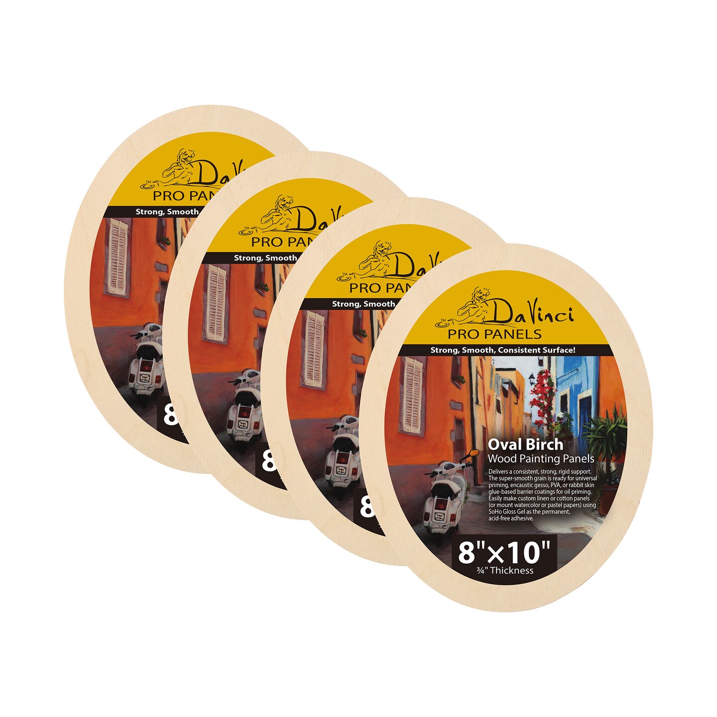 Da Vinci Pro Birch Wood Oval Panel 3/4&#x22; Deep &#x2013;  8x10&#x22;, Pack of 4 - Textured, Warp Resistant, Lightweight &#x26; Rigid Oblong Panel &#x2013; Perfect for Mounting Sanded Pastel or Watercolor Paper, Linen or Canvas