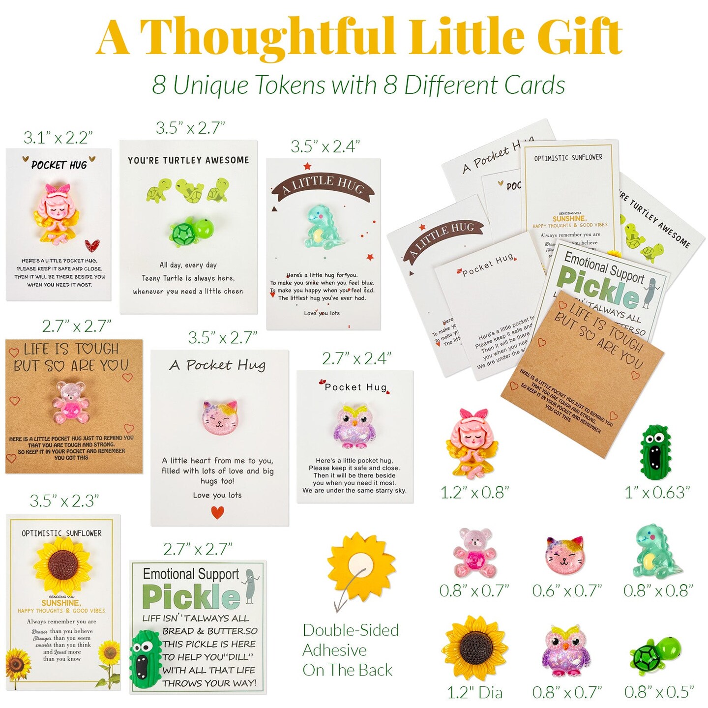 Wrapables Pocket Hug Tokens, Emotional Support and Inspirational Gift with Positive Words Card (Set of 8)