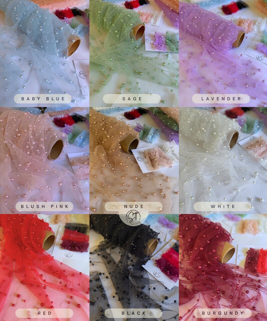 Pearl Tulle Fabric by the Yard, 60" Wide Soft Pearl Scattered Mesh