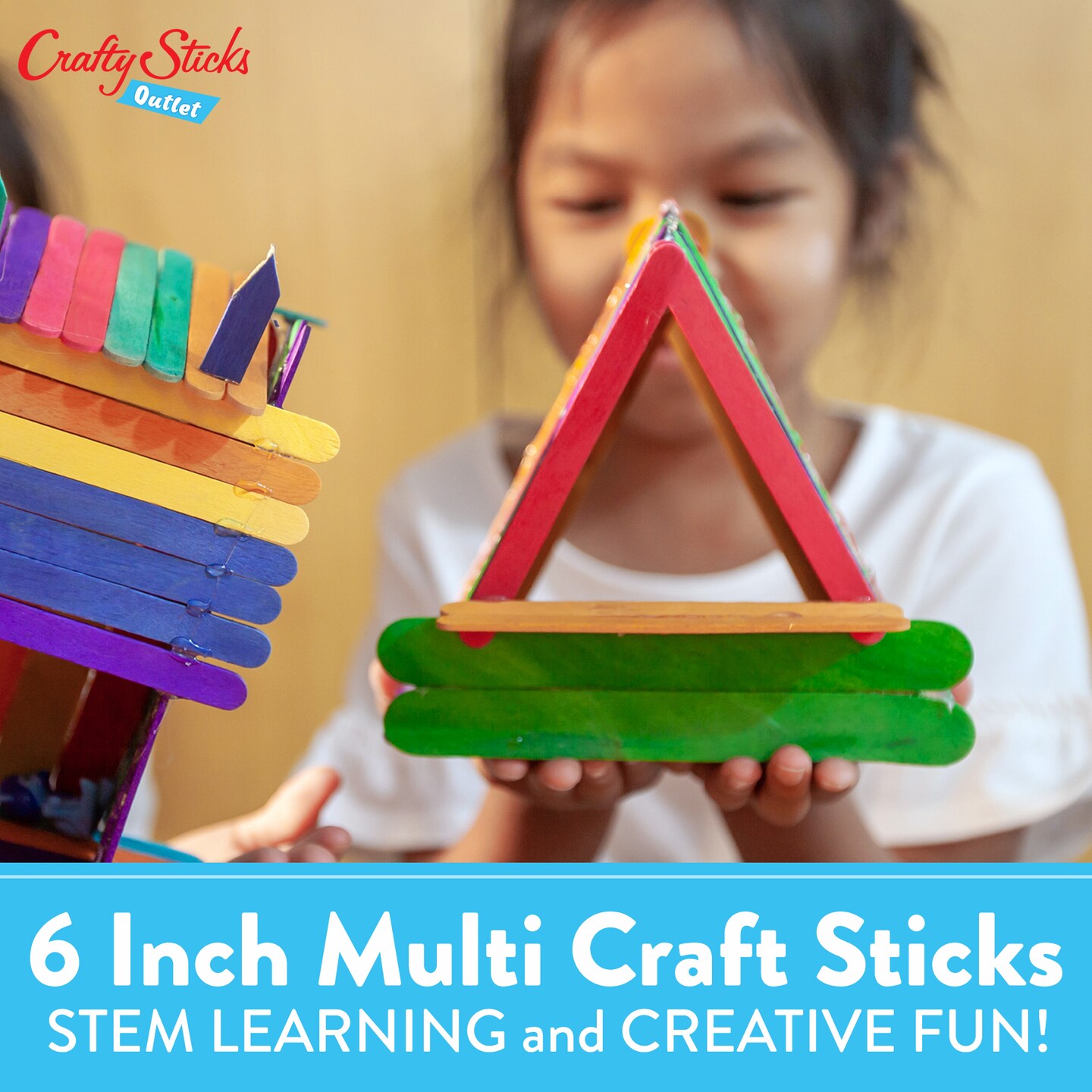 CraftySticks 6 Inch Jumbo Wood Popsicle Sticks for Crafts and STEM Learning