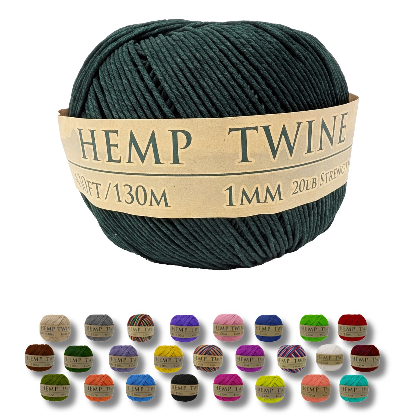 Hemptopia, Hemp Twine Ball, 430ft, 20lb test strength, Multiple colors, All Natural