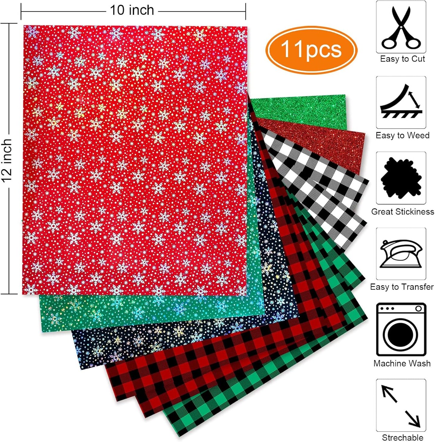 Christmas Heat Transfer Vinyl, 11 Sheets