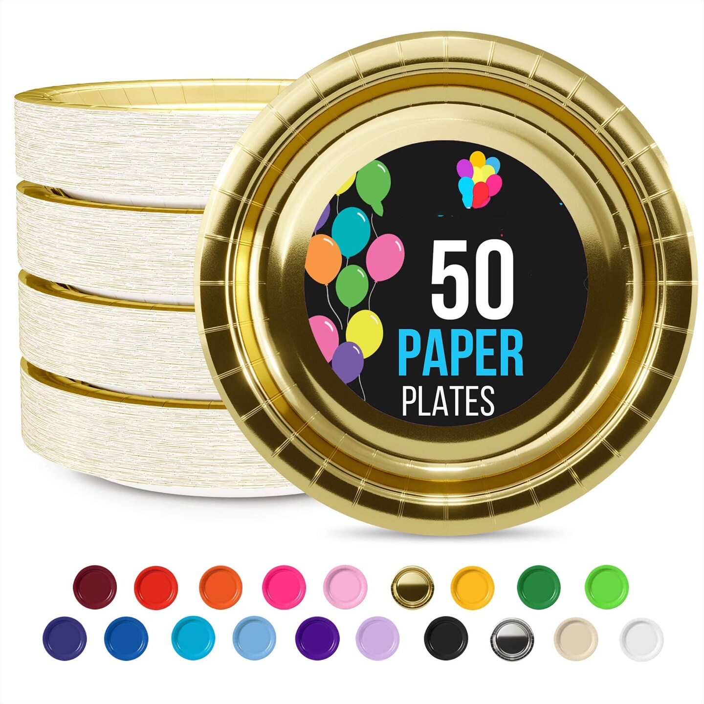 50 Count Reflective Gold Paper Plates Elegant Disposable Tableware for Parties 7"