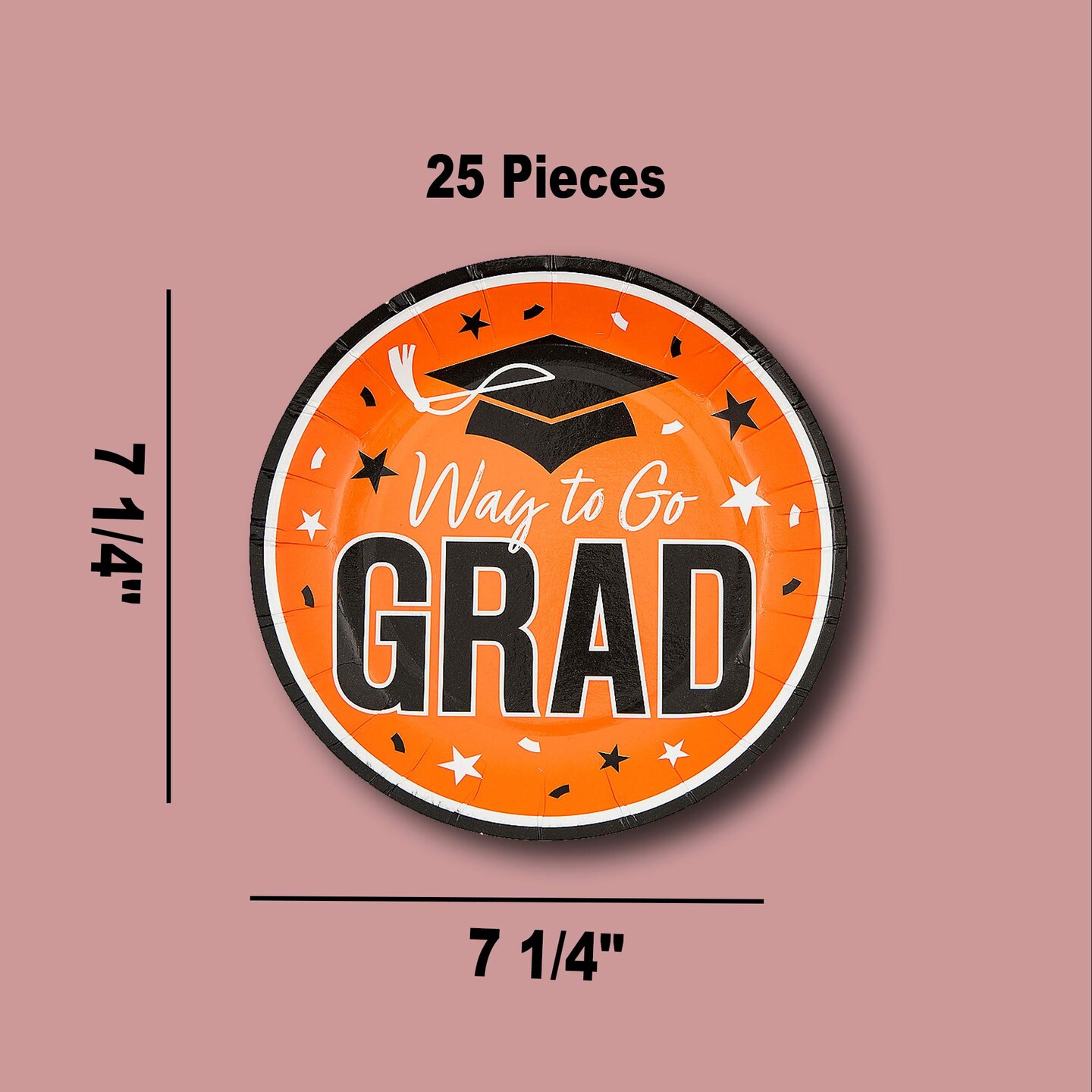 25 Count Orange Way to Go Grad 7 1/4 Inch Paper Disposable Dessert Plates Graduation Party