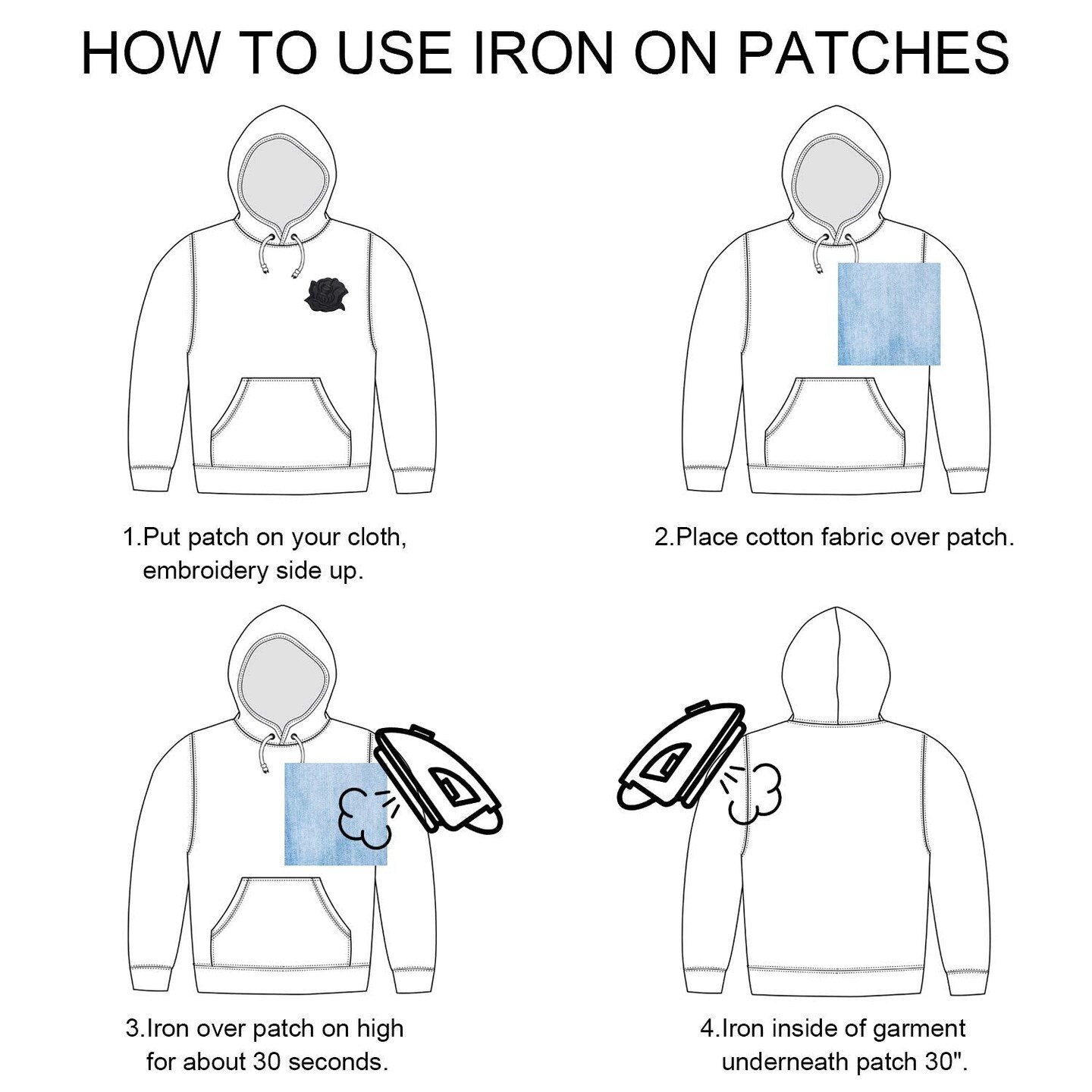 8 Pieces 8 Pieces Black Iron On Rose Flower Patches for Clothes Fabric Repair Patches 4 Size Embroidered Sew On Flower Patches Applique Patches for Jacket Jeans Clothes Hats Shoes Bags