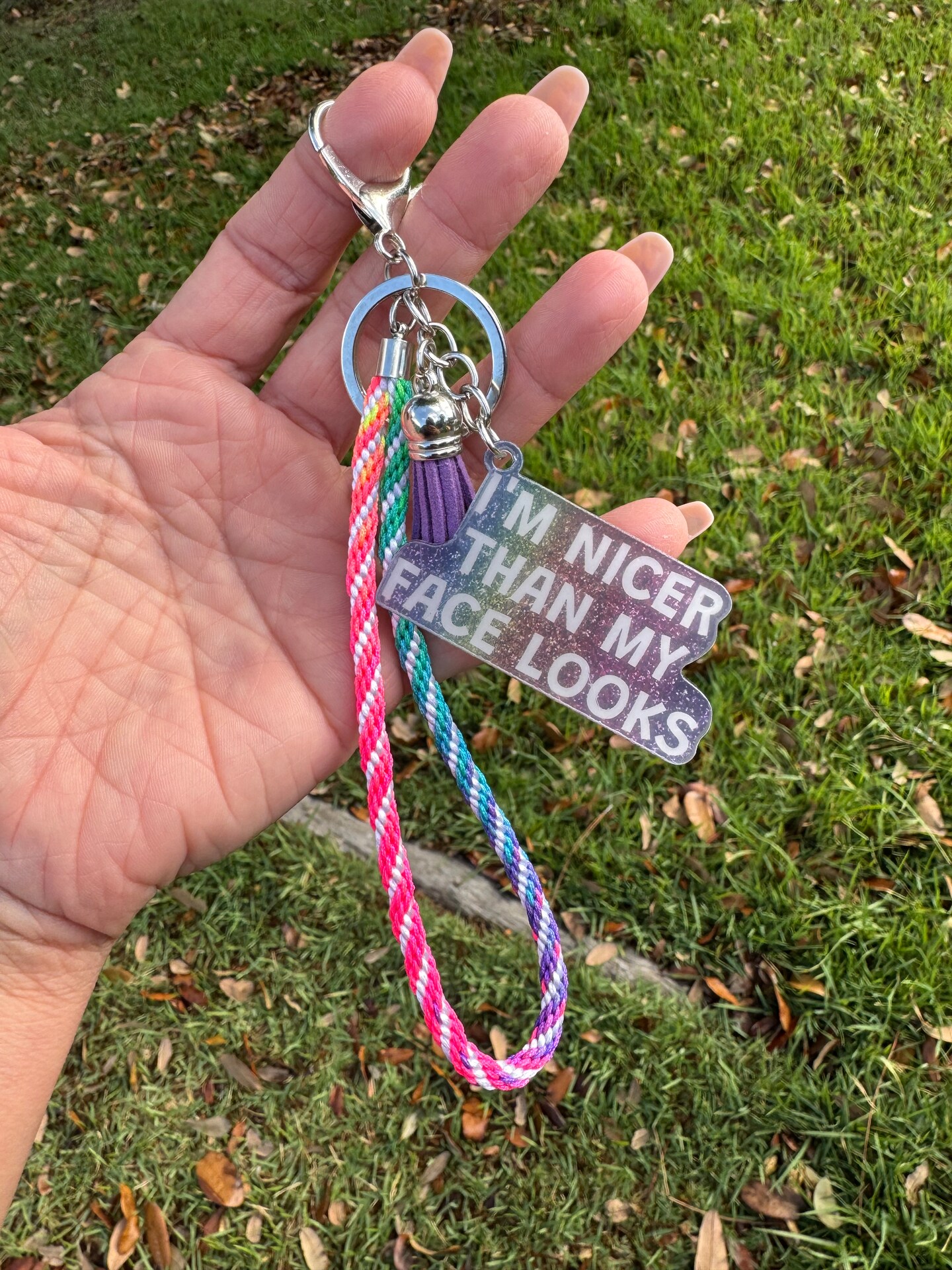 Rainbow Resting B Face Keychain - Funny Best Friend Gift, Colorful