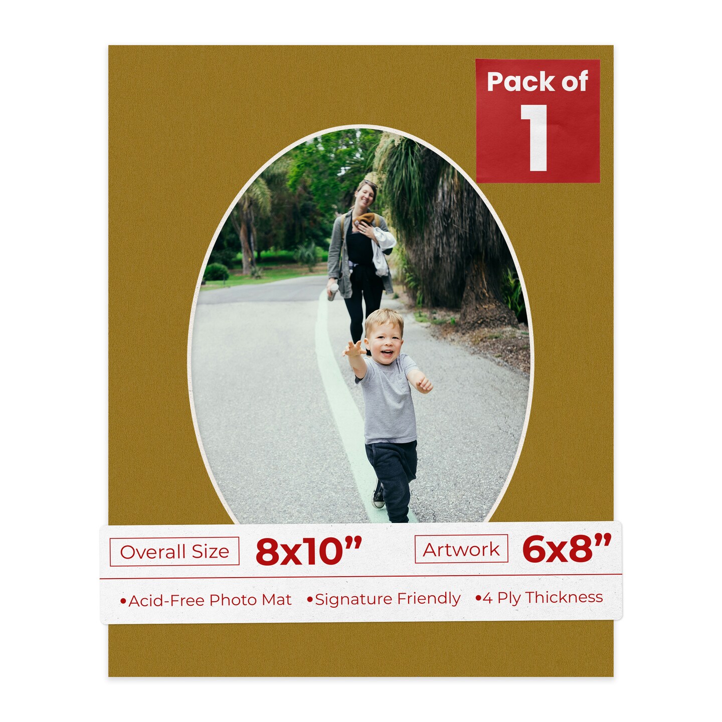 Metallic Gold Mat Board for 8x10 Frames - Oval Opening for 6x8 Photos