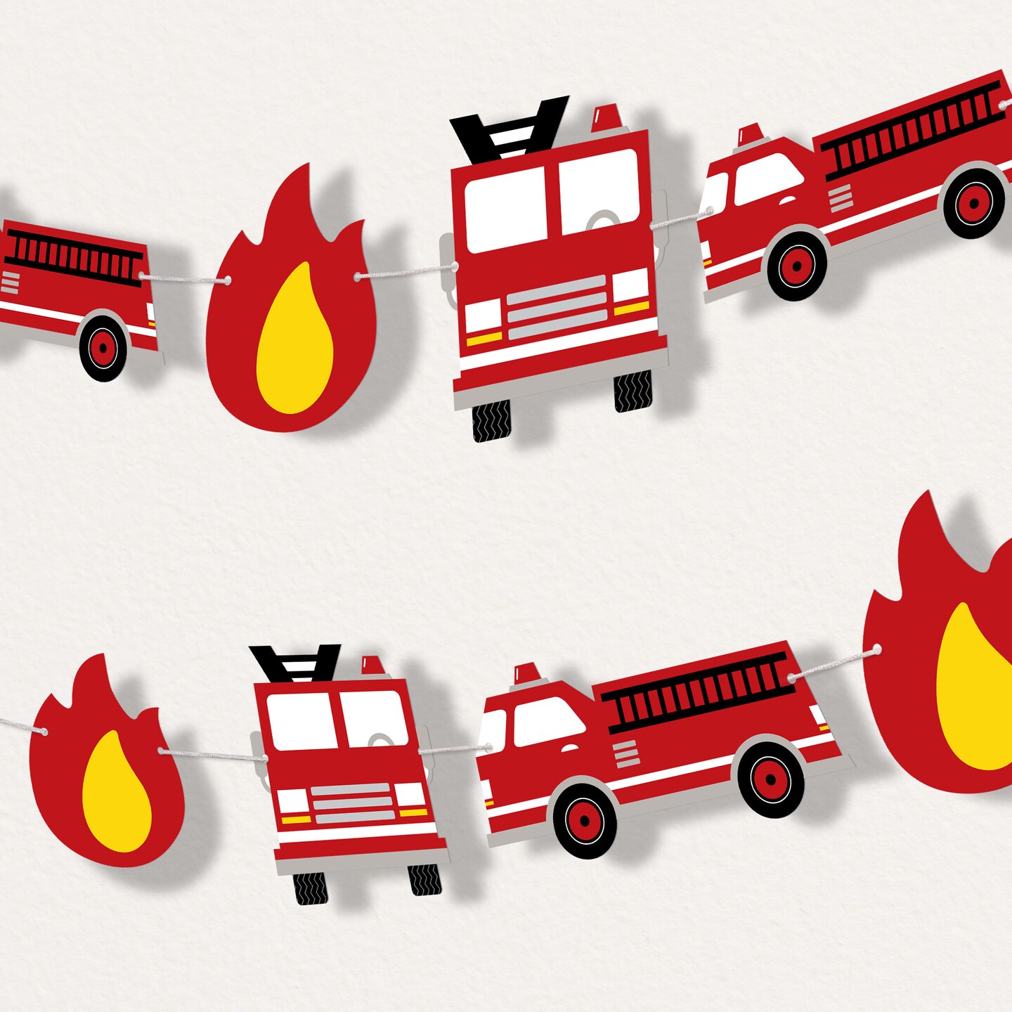 Big Dot of Happiness Fired Up Fire Truck Garland Banner, Firefighter Birthday Decorations Backdrop, 30 Feet of Cord, 15 Double-Sided Firetruck Shapes