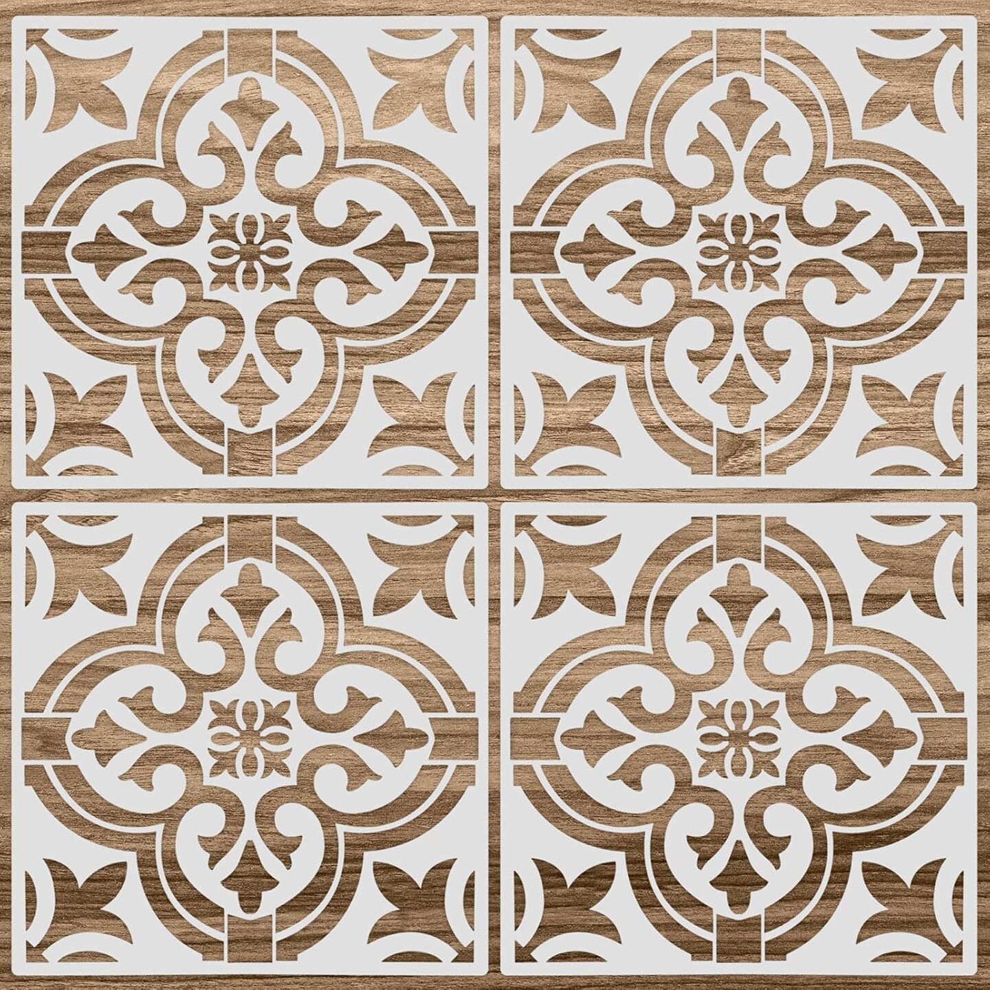 4PCS Large Tile Stencil Set – 12x12 Inch Reusable PET Mandala & Damask Painting Templates for Floor, Wall, Furniture, Wood & DIY Home Decor