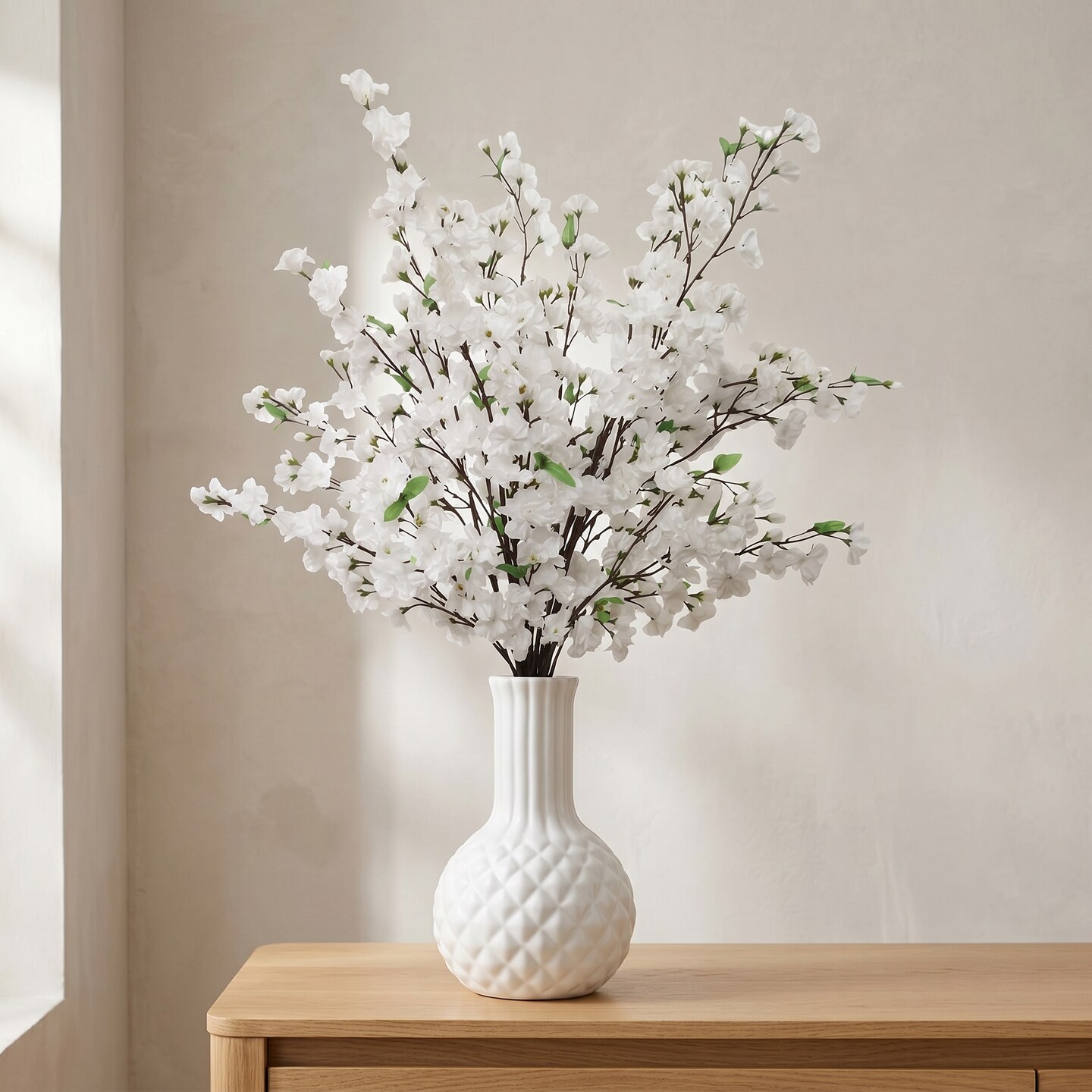 3-Pack: White Cherry Blossom Stem with Silk Flowers, Realistic Faux Floral Arrangement for Home & Event Decor by Floral Home®