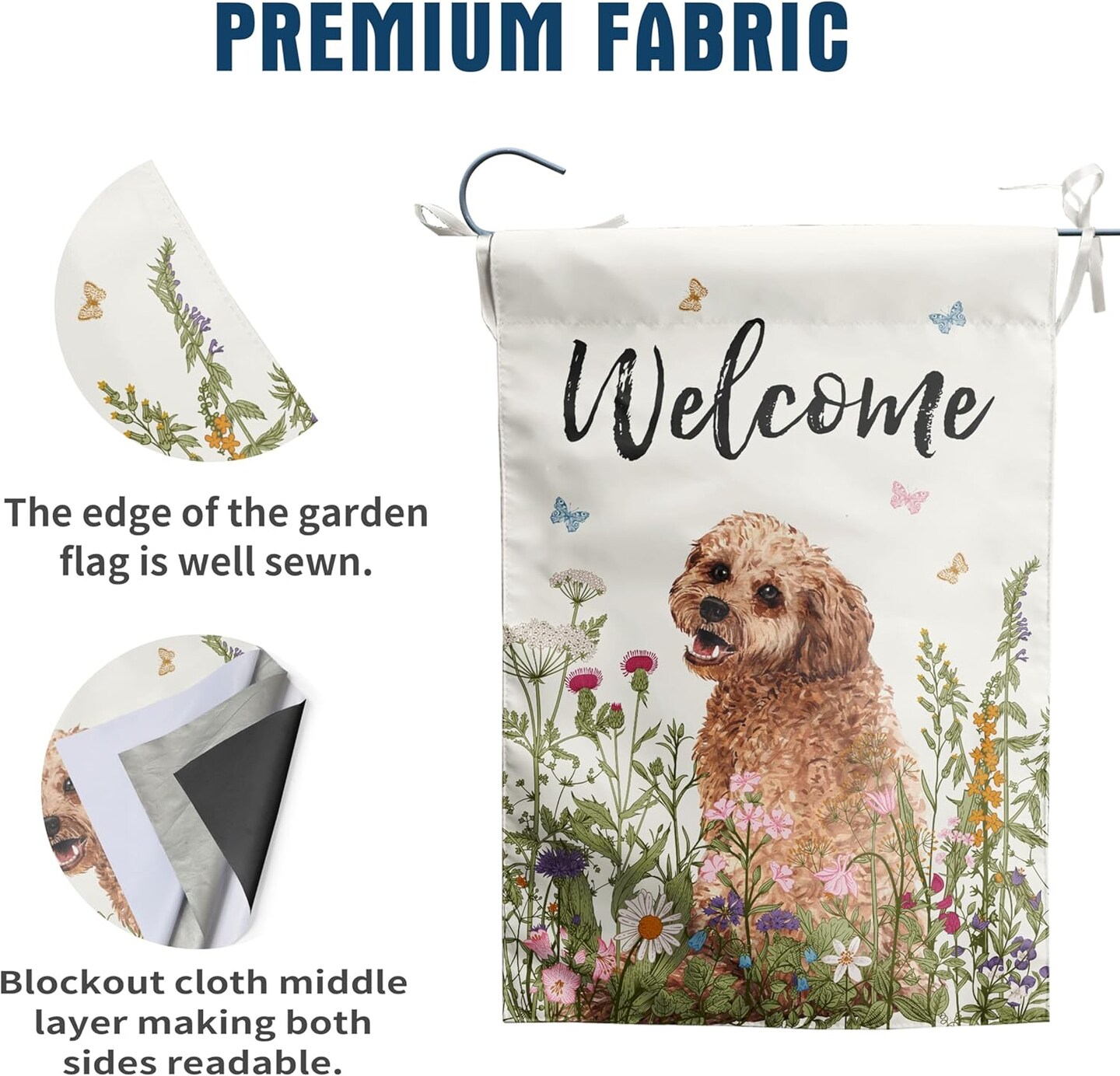 Spring Summer Garden Flag Floral Golden Doodle Puppy Yard Flag Flower Dog Garden Flags