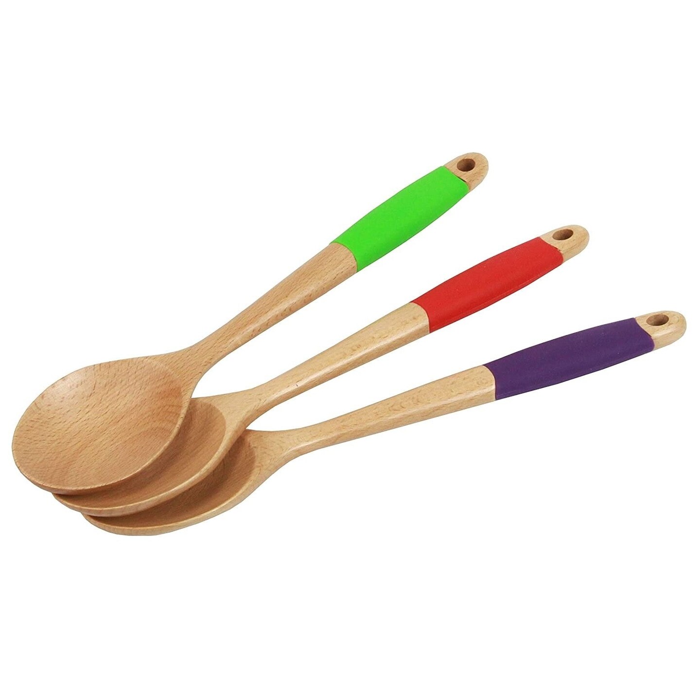 Chef Craft 14&#x22; Long Beechwood Wooden Kitchen Mixing Spoon with Silicone Handle