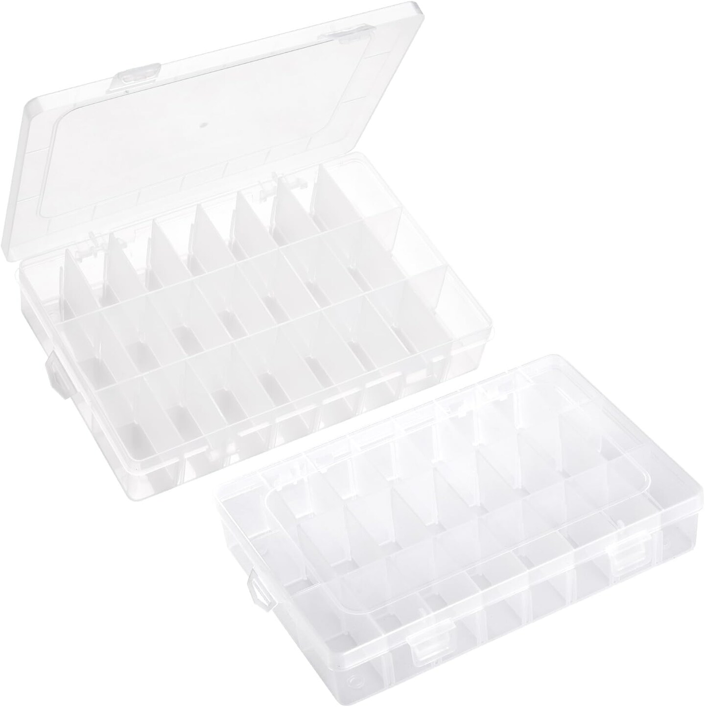 2 Pack 24 Grids Plastic Storage Box Clear Organizing Containers with Adjustable Dividers for Jewelry and Beads, Crafts, Art DIY, Jewelry, Screws, Pins, Thread, Fishing Gear, Small Items