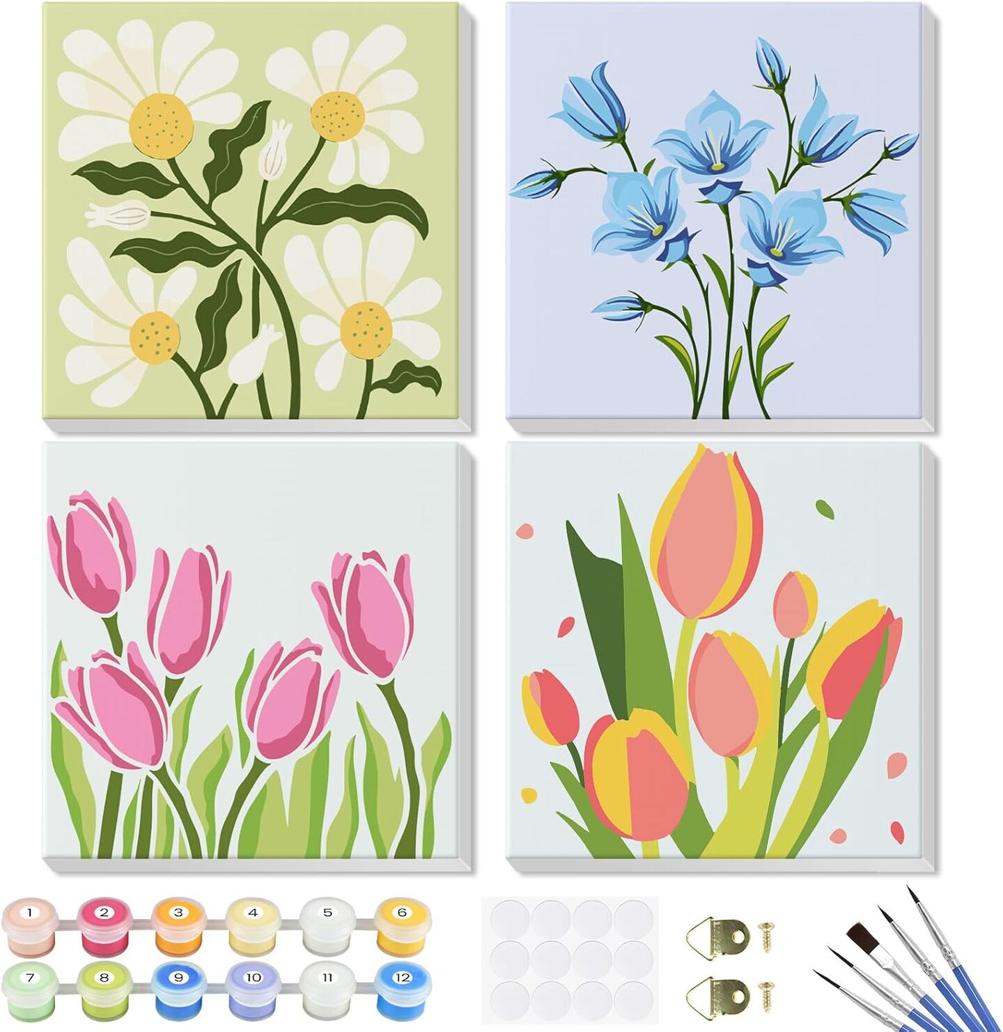 MISCER 4 Pack Flowers Schilderen op Nummer met Frame, Bloemen DIY Verf