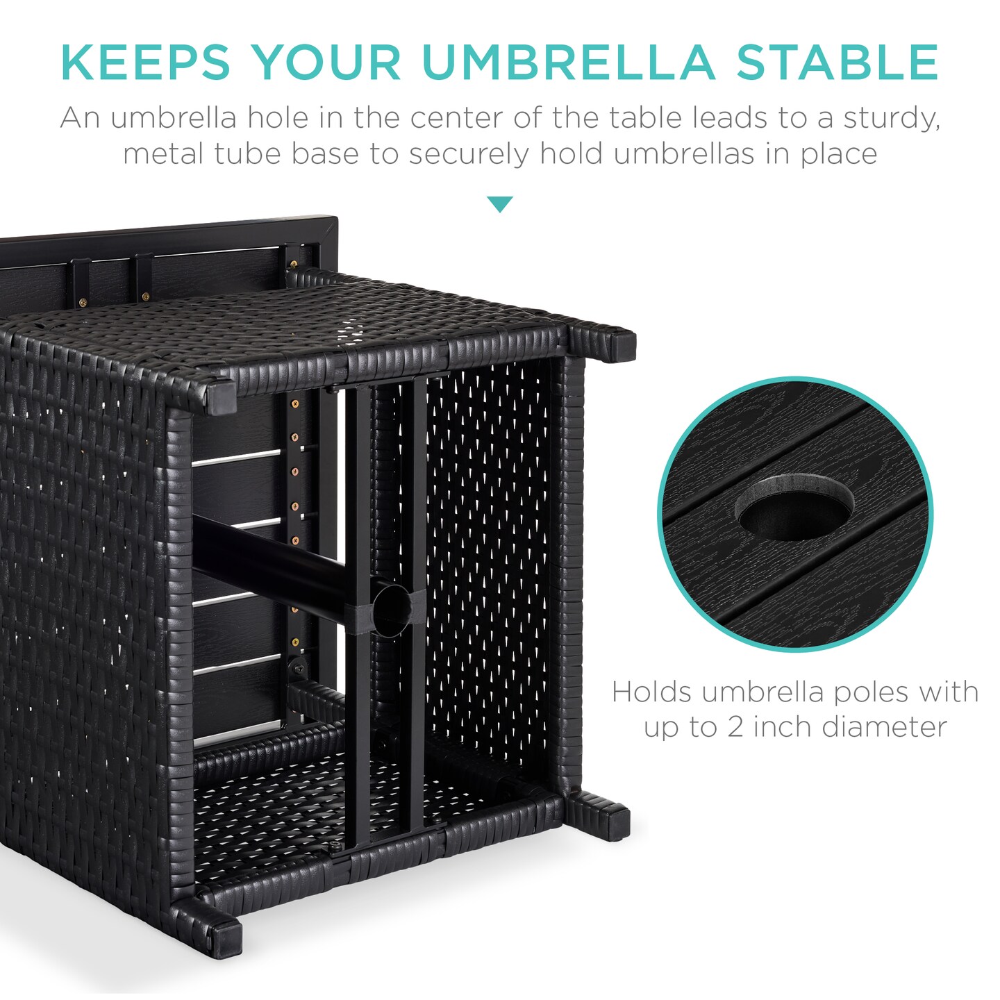 Best Choice Products Wicker Rattan Patio Side Table Outdoor Furniture for Garden, Pool, Deck w/ Umbrella Hole