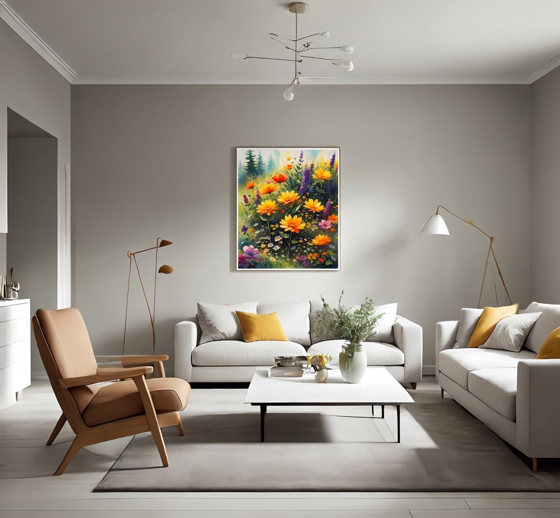 Paint by Numbers Kit for Adults Beginner, DIY Acrylic Painting Art on Canvas (12x16 Inch, Framed, Wild Flowers)