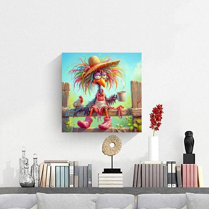 Chicken Diamond Painting Art Kits for Adults - Funny Animals 5D Diamond Painting for Adults, Full Drill Diamond Dot Gem Art Kit for Adults Wall Home Decor Arts Craft 14x14 inch